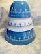 Vintage Pyrex Blue Garland Set Of 3 Mixing Bowls In Very Good To Excellent Cond