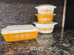 Vintage Pyrex Butterfly Gold 472 473 474 503 Casserole Refrigerator Dish Set