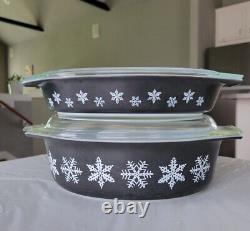 Vintage Pyrex Charcoal Black & White Snowflake Oval Casserole Dishes Set of 4