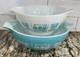 Vintage Pyrex Cinderella 2 Bowls 443 444 Turquoise White Amish Butterprint