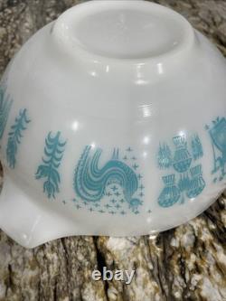 Vintage Pyrex Cinderella 2 Bowls 443 444 Turquoise White Amish Butterprint