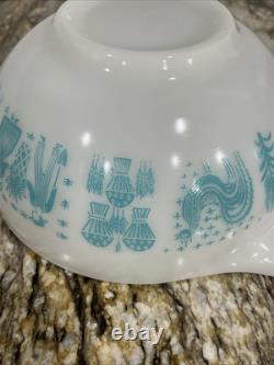 Vintage Pyrex Cinderella 2 Bowls 443 444 Turquoise White Amish Butterprint