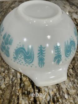 Vintage Pyrex Cinderella 2 Bowls 443 444 Turquoise White Amish Butterprint
