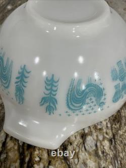 Vintage Pyrex Cinderella 2 Bowls 443 444 Turquoise White Amish Butterprint