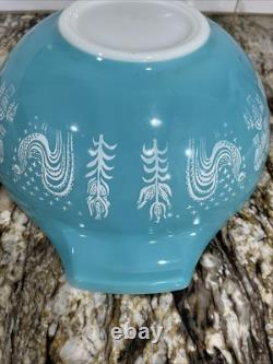 Vintage Pyrex Cinderella 2 Bowls 443 444 Turquoise White Amish Butterprint