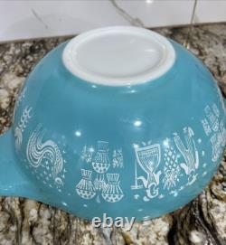 Vintage Pyrex Cinderella 2 Bowls 443 444 Turquoise White Amish Butterprint