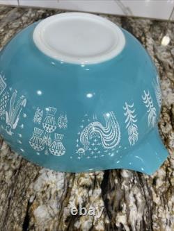 Vintage Pyrex Cinderella 2 Bowls 443 444 Turquoise White Amish Butterprint