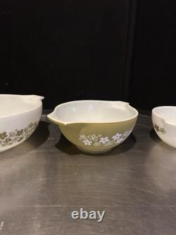 Vintage Pyrex Cinderella Nesting Mixing Bowl Green White Daisy Retro Set Of 4