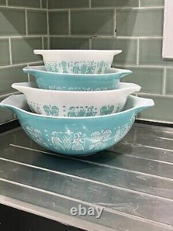 Vintage Pyrex Complete Set 4 Amish Butterprint Cinderella Mixing Bowls 441-444