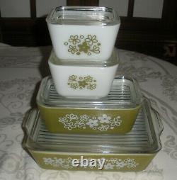 Vintage Pyrex Crazy Daisy Spring Blossom Refrigerator Dish 8 Pc Complete Set