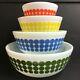 Vintage Pyrex Dot Mixing Nesting Bowls Set Of 4 Green Blue Yellow Red