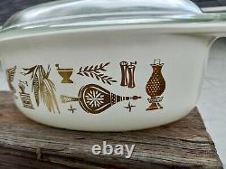 Vintage Pyrex Early American 043 Casserole Dish Lid Gold on White RARE HTF