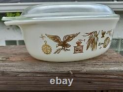 Vintage Pyrex Early American 043 Casserole Dish Lid Gold on White RARE HTF