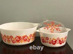 Vintage Pyrex Friendship -#475 larger bowl #473 smaller +RARE CLEAR lid #470-c