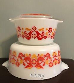 Vintage Pyrex Friendship -#475 larger bowl #473 smaller +RARE CLEAR lid #470-c