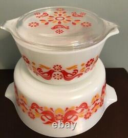 Vintage Pyrex Friendship -#475 larger bowl #473 smaller +RARE CLEAR lid #470-c