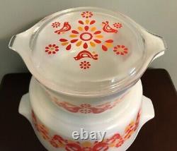 Vintage Pyrex Friendship -#475 larger bowl #473 smaller +RARE CLEAR lid #470-c