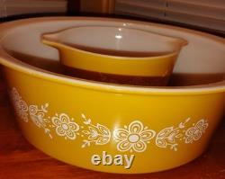Vintage Pyrex Gold Butterfly 664 Big Bertha 4 Qt & 473 Oval 1 Qt Casserole Dish