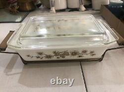 Vintage Pyrex Golden Pine Cone Casserole Dish 575-B Space Saver with Lid & Cradle