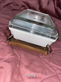 Vintage Pyrex Golden Pine Space Saver Casserole Dish 2Qt 575-B With Lid + Cradle