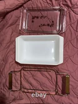 Vintage Pyrex Golden Pine Space Saver Casserole Dish 2Qt 575-B With Lid + Cradle