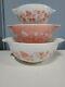 Vintage Pyrex Gooseberry Pink White Cinderella Nesting Bowl Set Of 3 441 442 443