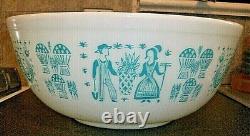 Vintage Pyrex Hard To Find 404 Bowl Amish Butterprint Turquoise/ White 1957-1968