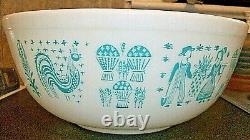 Vintage Pyrex Hard To Find 404 Bowl Amish Butterprint Turquoise/ White 1957-1968