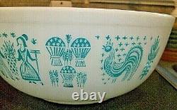 Vintage Pyrex Hard To Find 404 Bowl Amish Butterprint Turquoise/ White 1957-1968