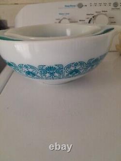 Vintage Pyrex Horizon Blue 441 442 443 White Blue Mixing Nesting Bowl Milk Glass