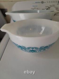 Vintage Pyrex Horizon Blue 441 442 443 White Blue Mixing Nesting Bowl Milk Glass