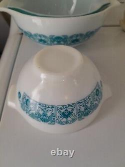 Vintage Pyrex Horizon Blue 441 442 443 White Blue Mixing Nesting Bowl Milk Glass