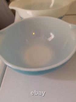 Vintage Pyrex Horizon Blue 441 442 443 White Blue Mixing Nesting Bowl Milk Glass