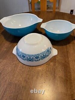 Vintage Pyrex Horizon Blue Set of 3 Cinderella Mixing Bowls