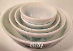 Vintage Pyrex Mixing Bowl Set Of 5 401-404+ Turquoise On White Amish Rooster