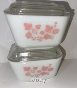 Vintage Pyrex Pink Gooseberry Refrigerator Set 6 Pieces 501, 501, 502 + Lids