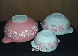 Vintage Pyrex Pink/White Gooseberry Cinderella Bowls #441, 443, 444 (set of 3)