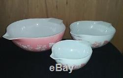 Vintage Pyrex Pink/White Gooseberry Cinderella Bowls #441, 443, 444 (set of 3)