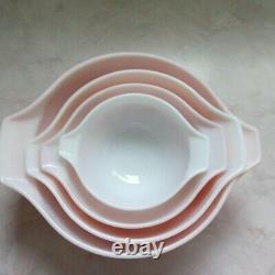 Vintage Pyrex Pink & White Gooseberry Cinderella set of 4 Bowls japan