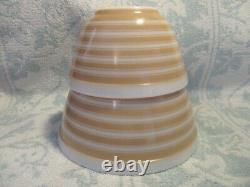 Vintage Pyrex Rainbow Mixing Bowls x 2 in Tan Stripe Color Very Good Condition