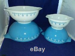 Vintage Pyrex Snowflake Garland Cinderella Nesting Mixing Bowls 444 443 442 441