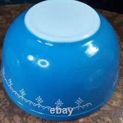 Vintage Pyrex Snowflake Garland blue/white Mixing Bowl Set of 4 VGC undamaged