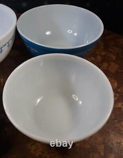 Vintage Pyrex Snowflake Garland blue/white Mixing Bowl Set of 4 VGC undamaged