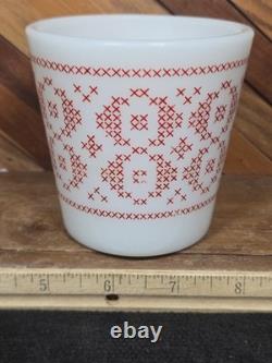 Vintage Pyrex Super Rare Cross Stitch Red Pattern Milk Glass Coffee Mug Cup
