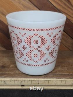 Vintage Pyrex Super Rare Cross Stitch Red Pattern Milk Glass Coffee Mug Cup
