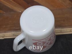 Vintage Pyrex Super Rare Cross Stitch Red Pattern Milk Glass Coffee Mug Cup