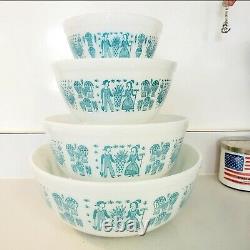 Vintage Pyrex Turquoise Amish Butterprint 401 402 403 404 Mixing Bowls Set