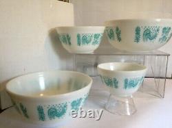 Vintage Pyrex Turquoise Amish Butterprint 401 402 403 404 Mixing Bowls Set NICE