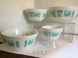 Vintage Pyrex Turquoise Amish Butterprint 401 402 403 404 Mixing Bowls Set NICE