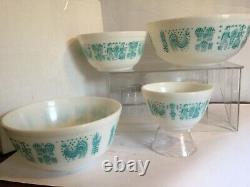 Vintage Pyrex Turquoise Amish Butterprint 401 402 403 404 Mixing Bowls Set NICE